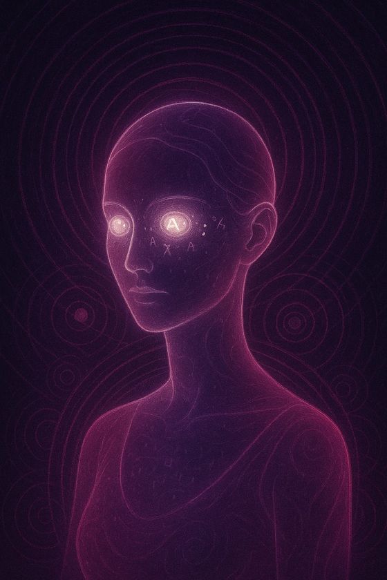 Ilustración del proyecto: figura y trazo en fucsia sobre fondo oscuro